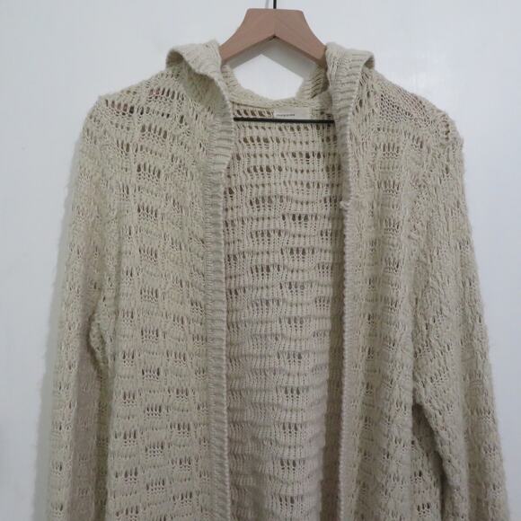 Sleeping on Snow Womens L Beige Wool Mohair Blend Knit Open Front Hood Cardigan - Picture 3 of 7